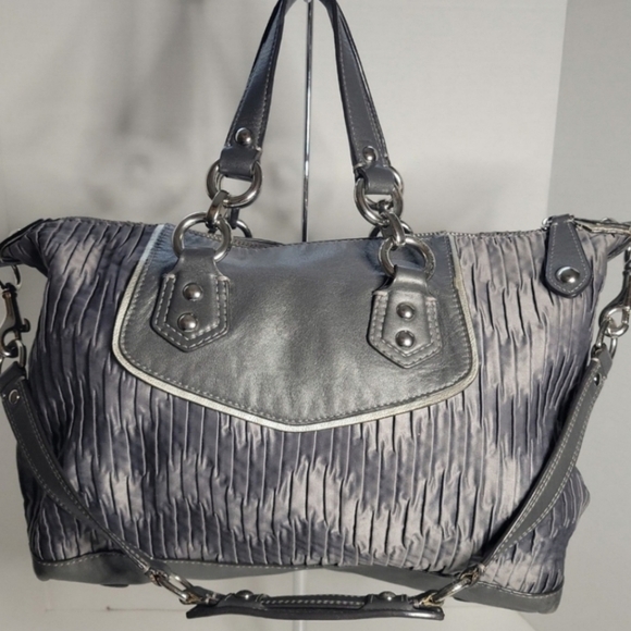 Authentic Coach Ashley gathered satin satchel gray shoulder handbag F20084 - Picture 11 of 13